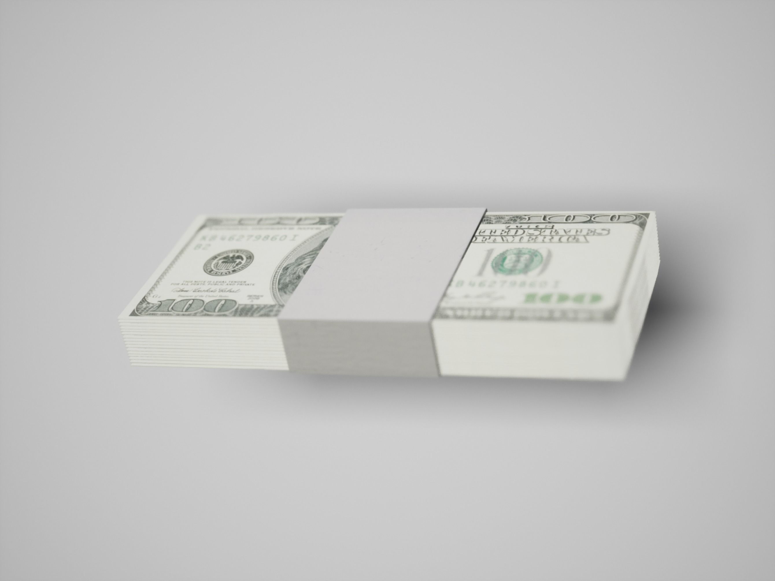 Stack of One Hundred Dollar Bills Low-poly 3D model_2