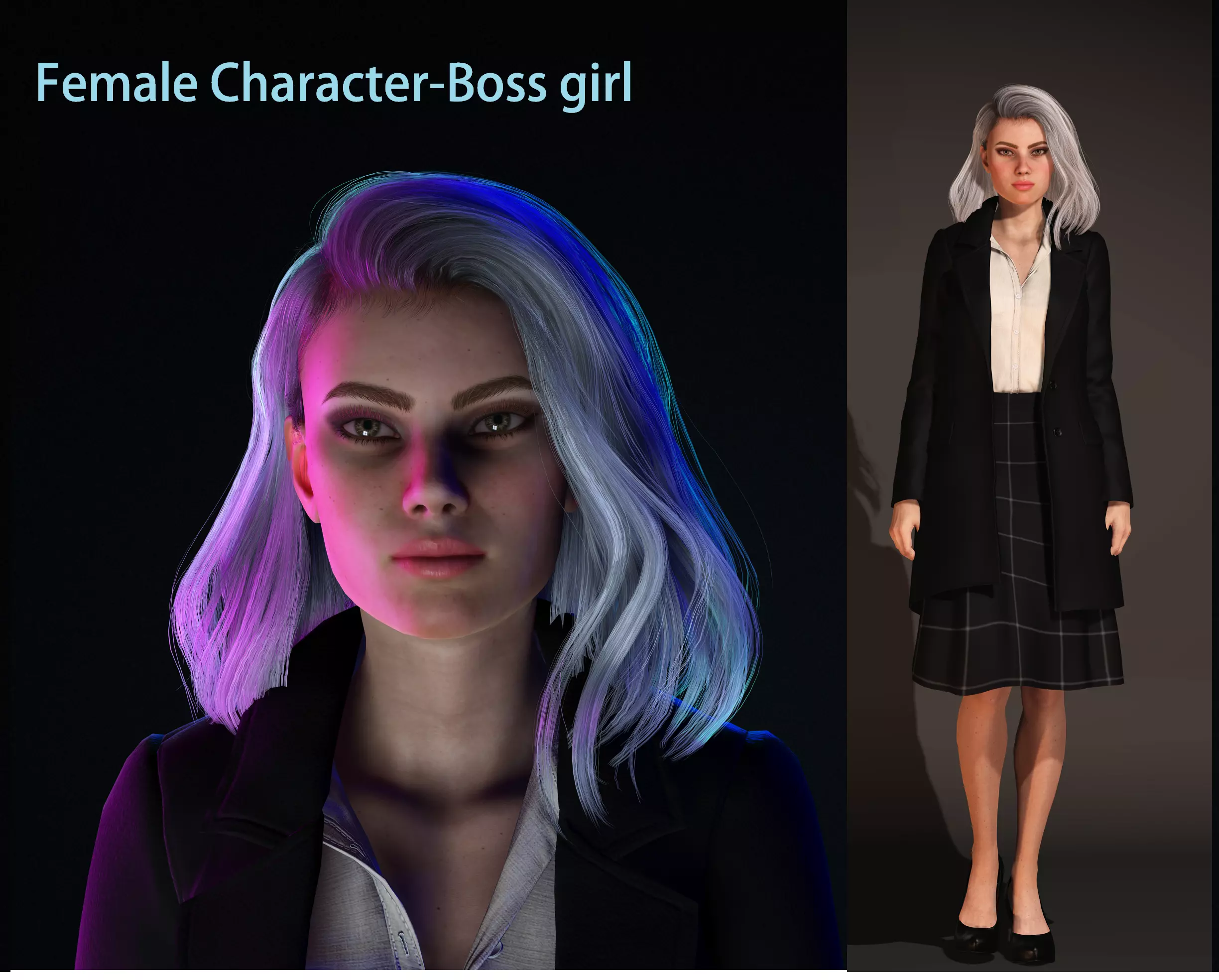 Female Character-Boss Girl Low-poly 3D model_0