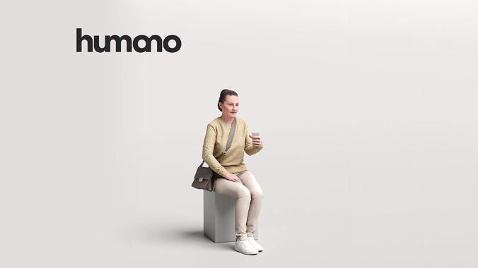 Humano Woman sitting and drinking coffee -Cafe-4104-9 3D model