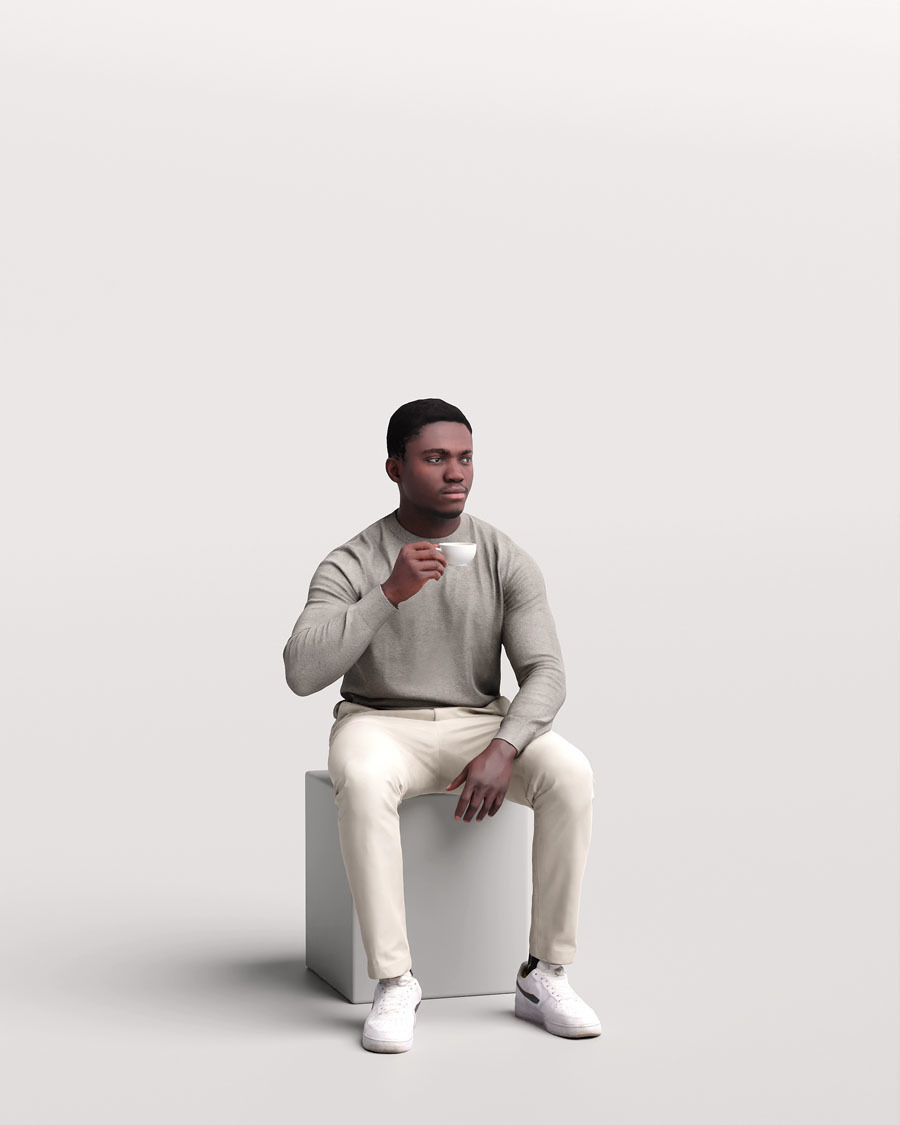 Humano Sitting Man sitting and drinking coffee - Cafe -4917-8 3D model_1