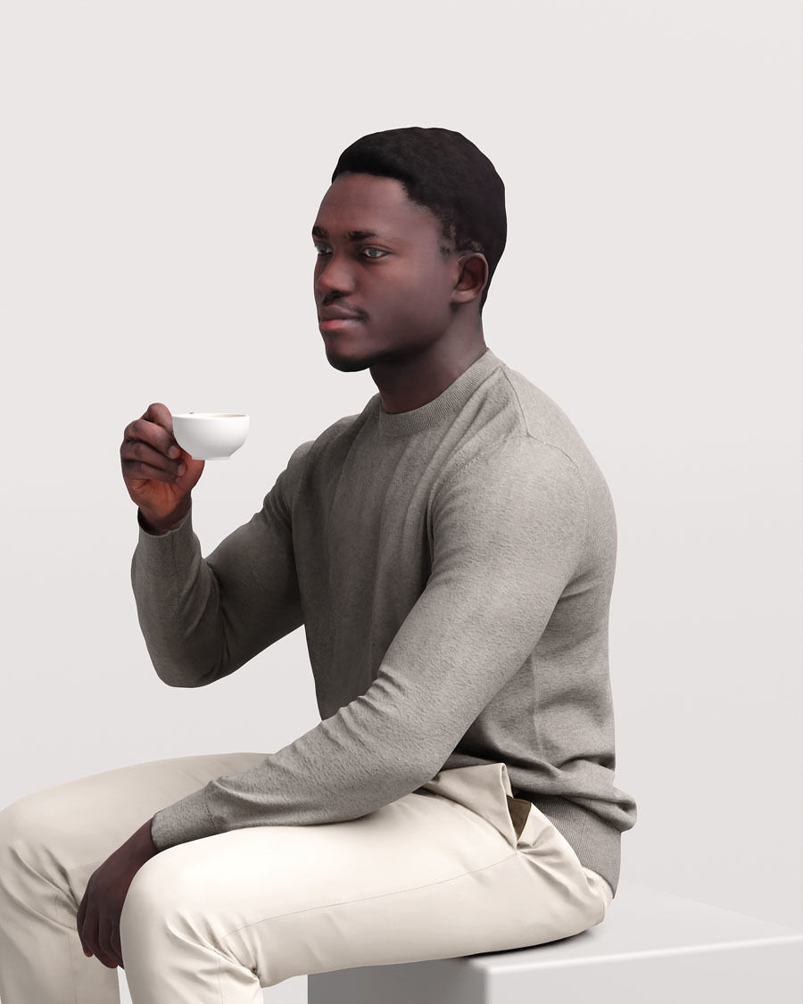 Humano Sitting Man sitting and drinking coffee - Cafe -4917-8 3D model_7