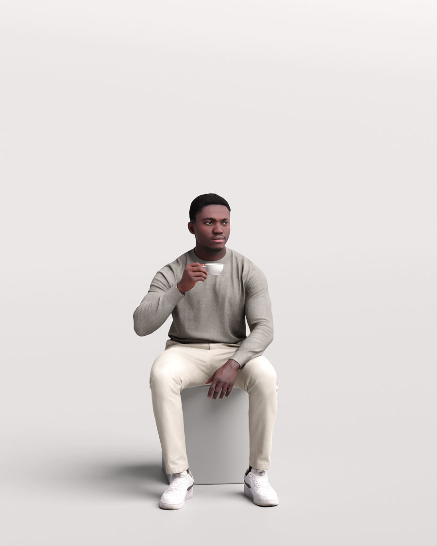 Humano Sitting Man sitting and drinking coffee - Cafe -4917-8 3D model_3