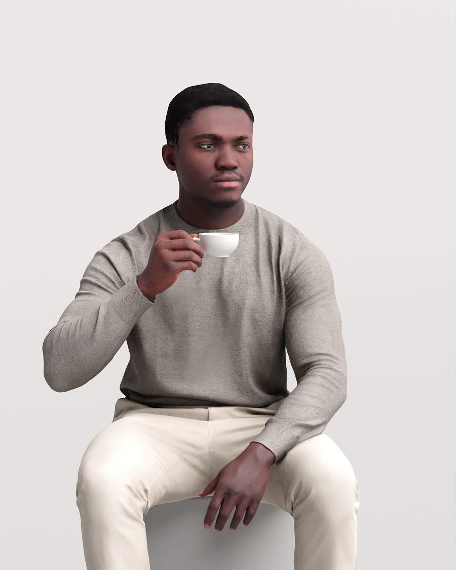 Humano Sitting Man sitting and drinking coffee - Cafe -4917-8 3D model_6