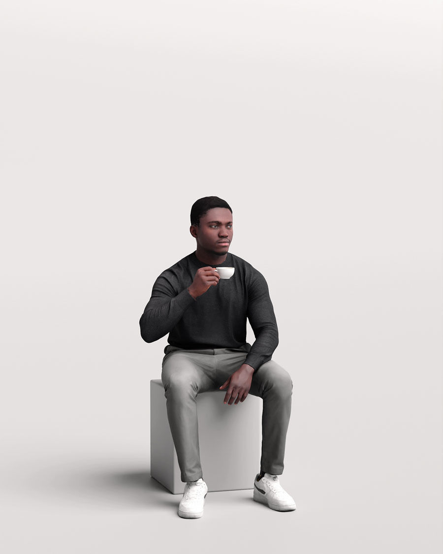 Humano Sitting Man sitting and drinking coffee - Cafe -4917-8 3D model_10
