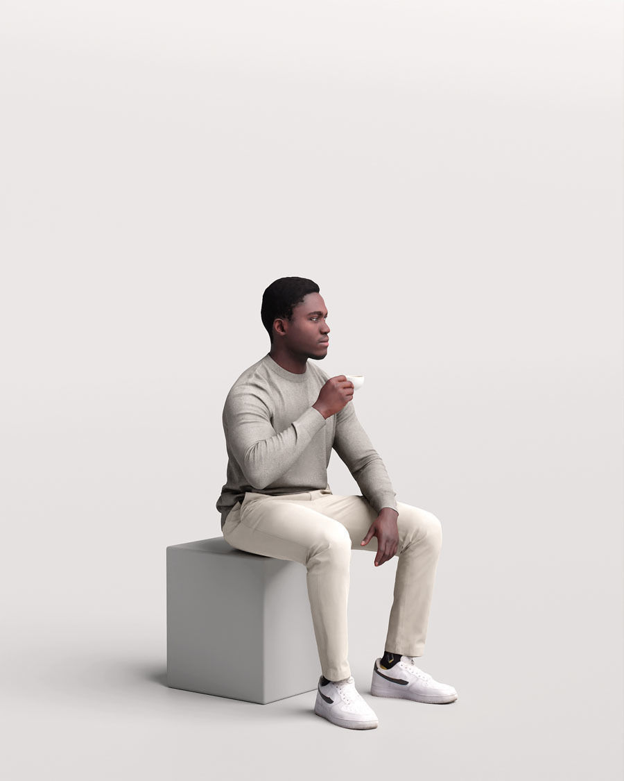Humano Sitting Man sitting and drinking coffee - Cafe -4917-8 3D model_2