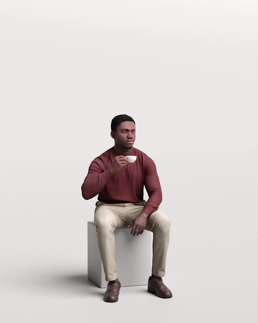 Humano Sitting Man sitting and drinking coffee - Cafe -4917-8 3D model_8
