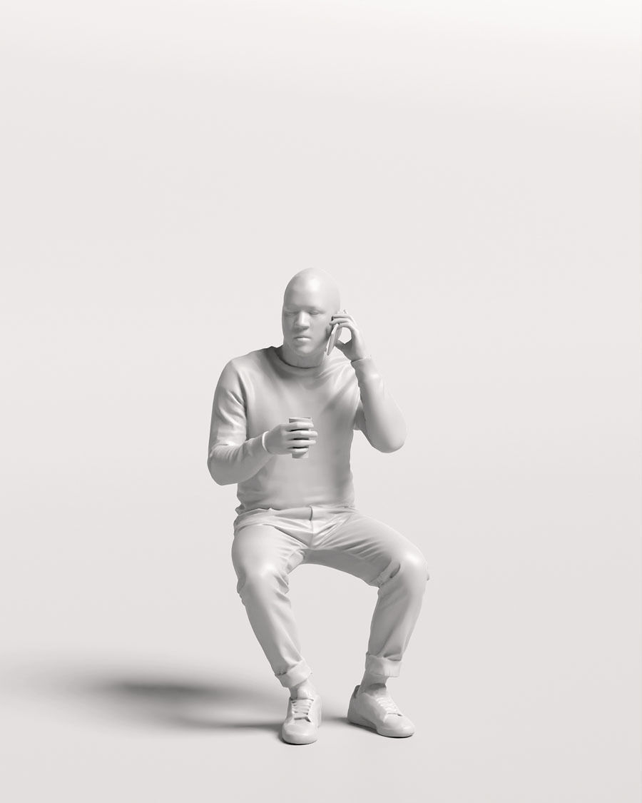 Humano African Man drinking coffee and talking -Cafe-4664-7 3D model_11