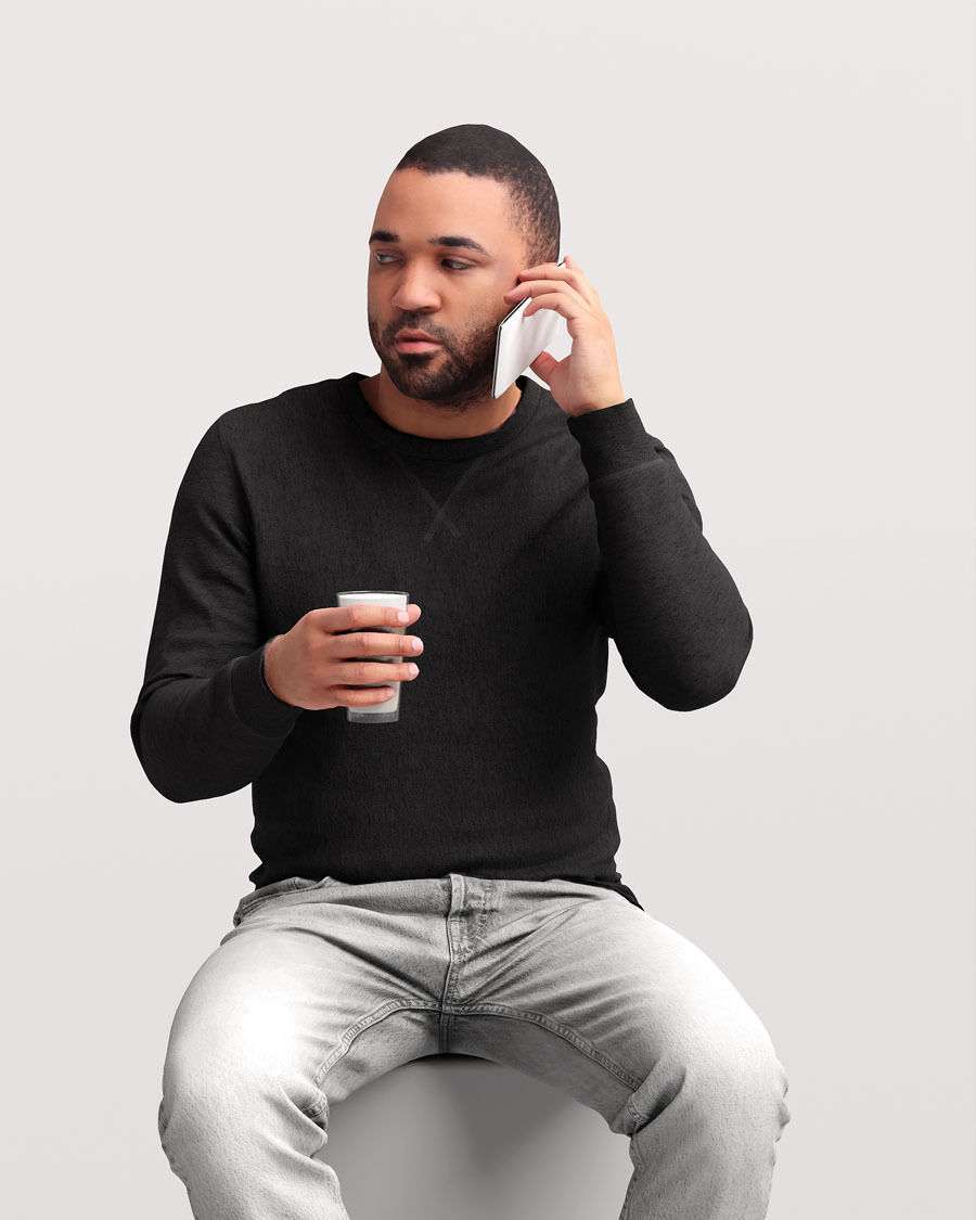 Humano African Man drinking coffee and talking -Cafe-4664-7 3D model_6