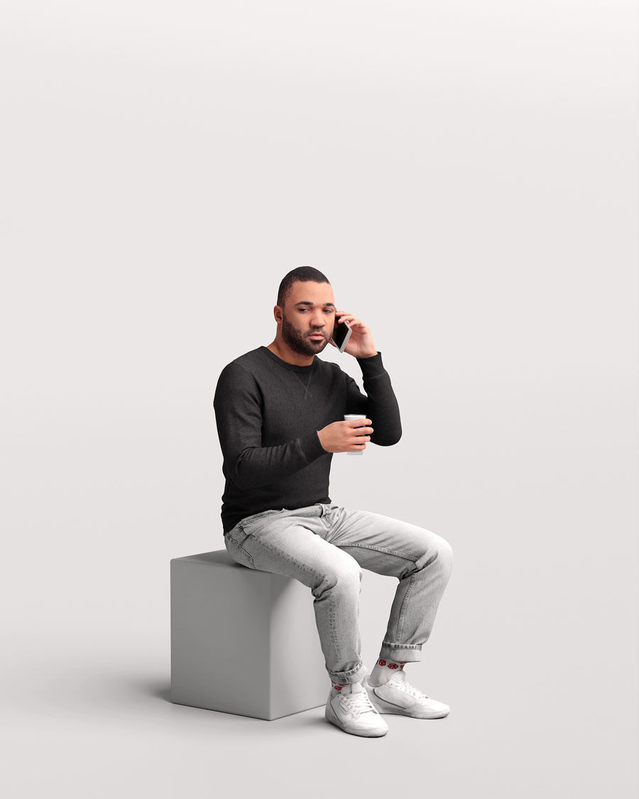 Humano African Man drinking coffee and talking -Cafe-4664-7 3D model_2