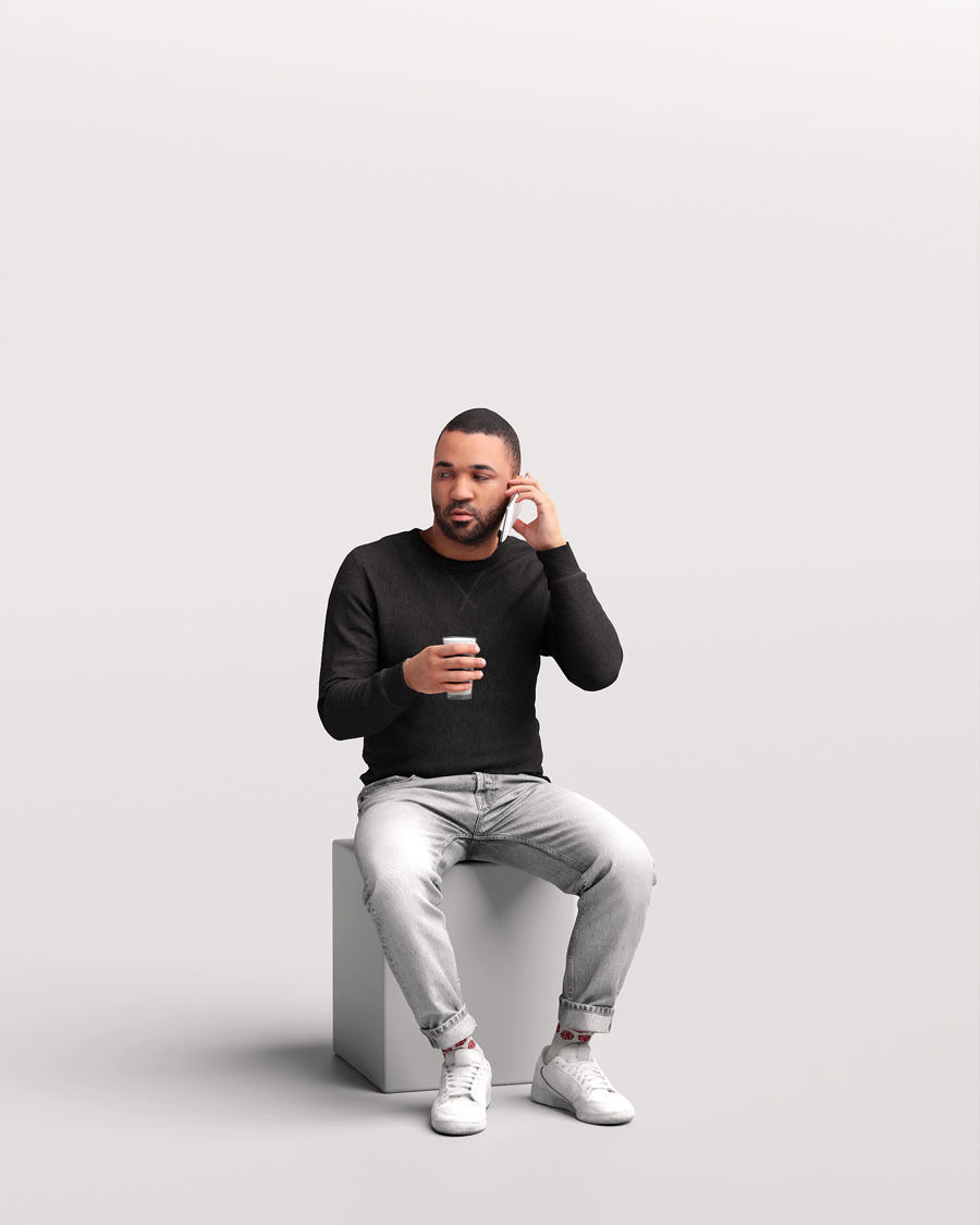 Humano African Man drinking coffee and talking -Cafe-4664-7 3D model_1