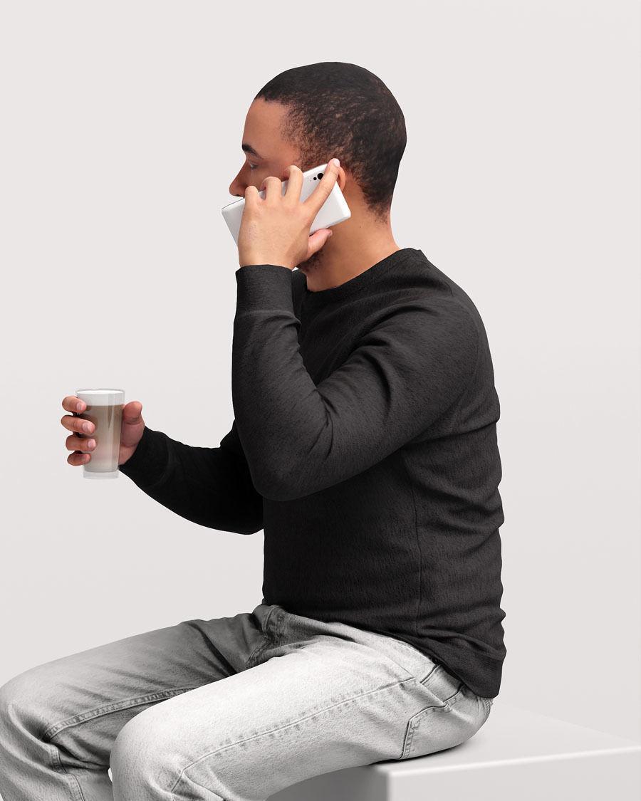 Humano African Man drinking coffee and talking -Cafe-4664-7 3D model_7