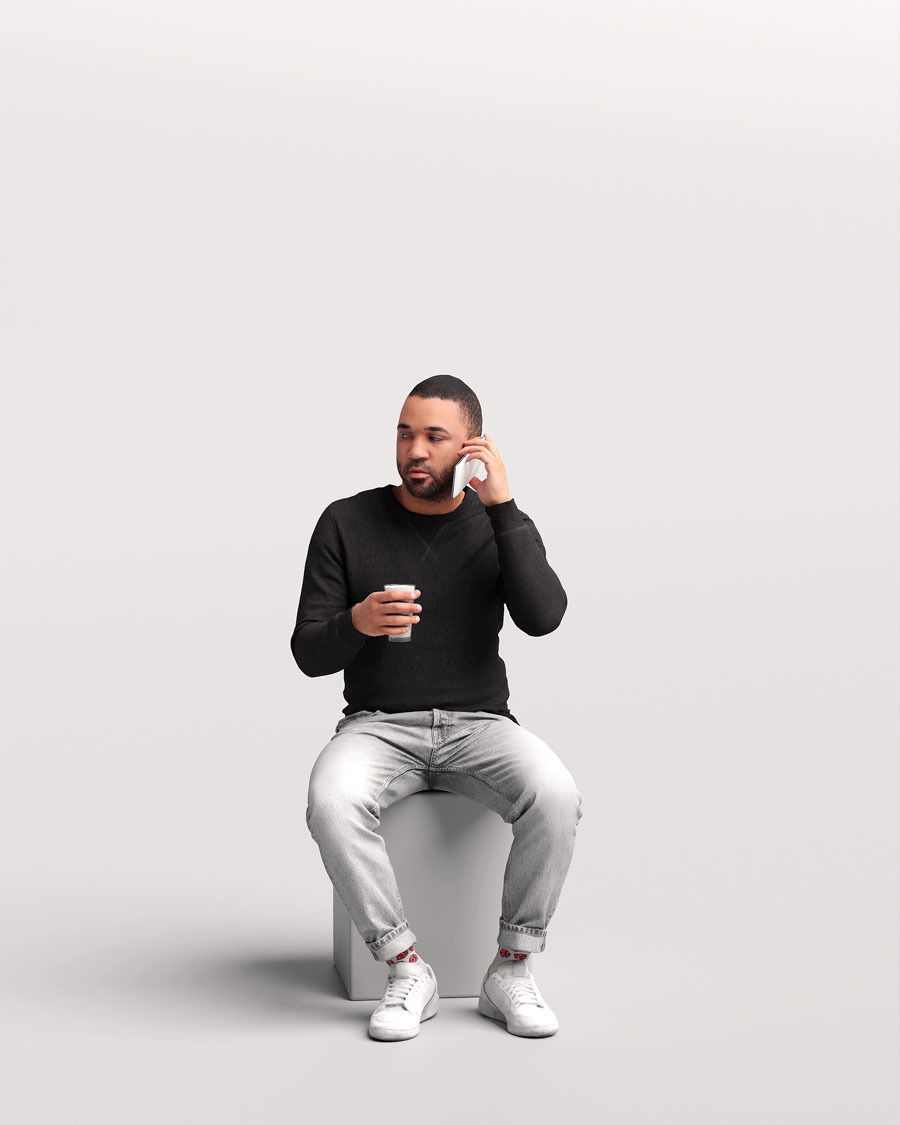 Humano African Man drinking coffee and talking -Cafe-4664-7 3D model_3