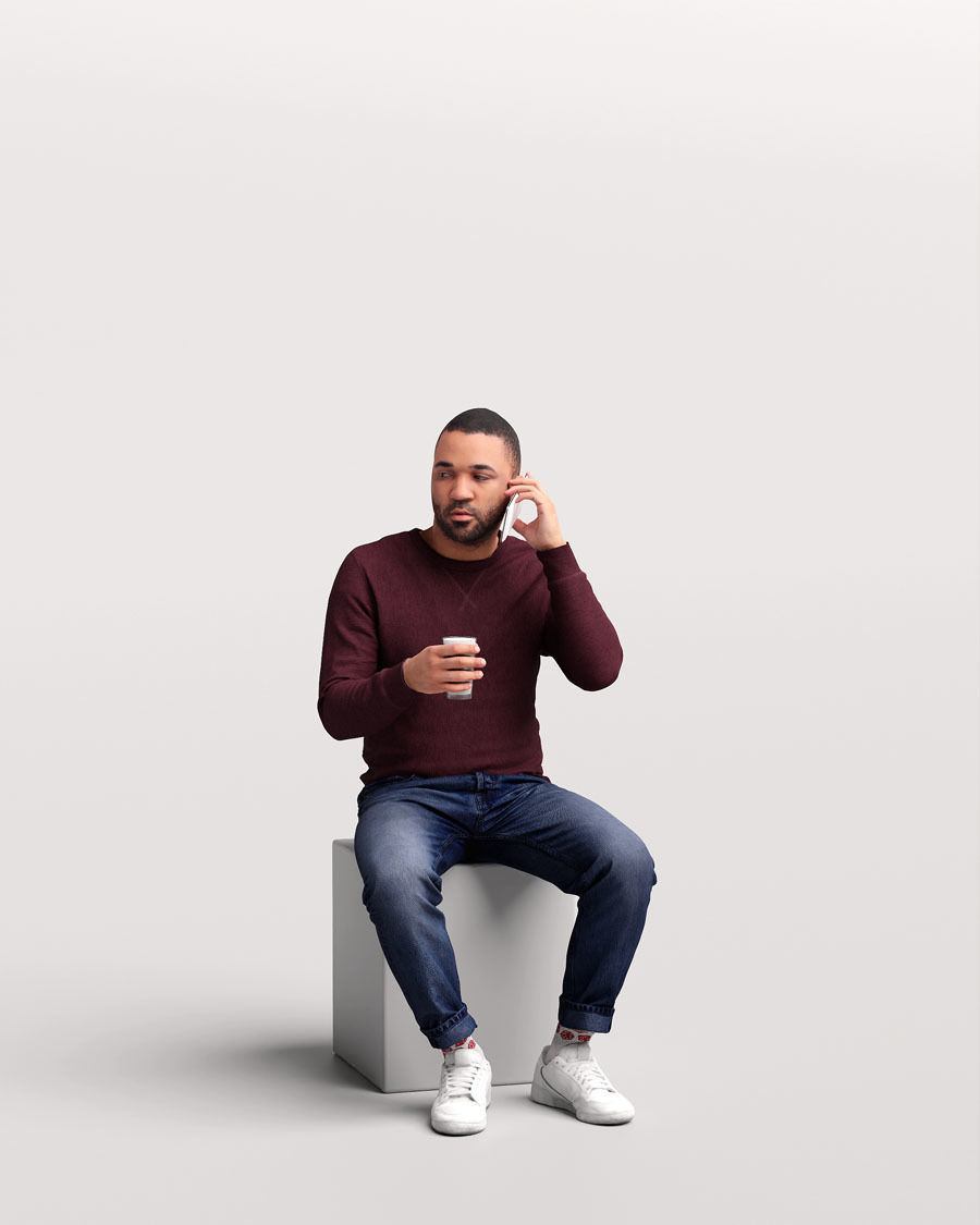 Humano African Man drinking coffee and talking -Cafe-4664-7 3D model_9