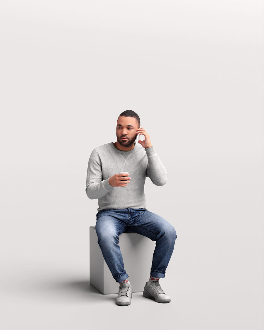 Humano African Man drinking coffee and talking -Cafe-4664-7 3D model_8