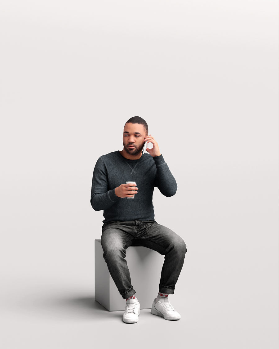 Humano African Man drinking coffee and talking -Cafe-4664-7 3D model_10