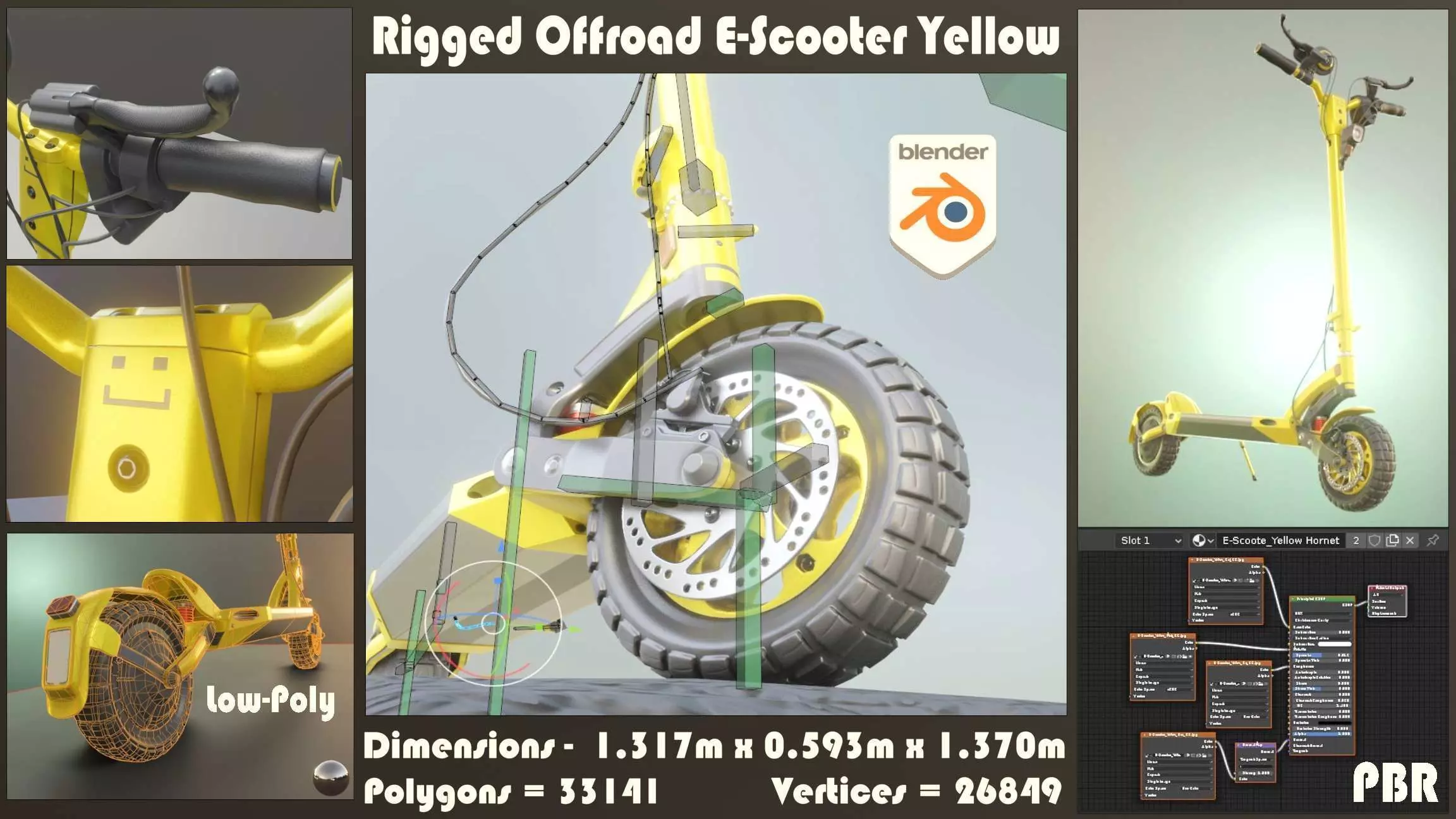 Rigged Off-Road E-Scooter Low-Poly Hornet Low-poly 3D model