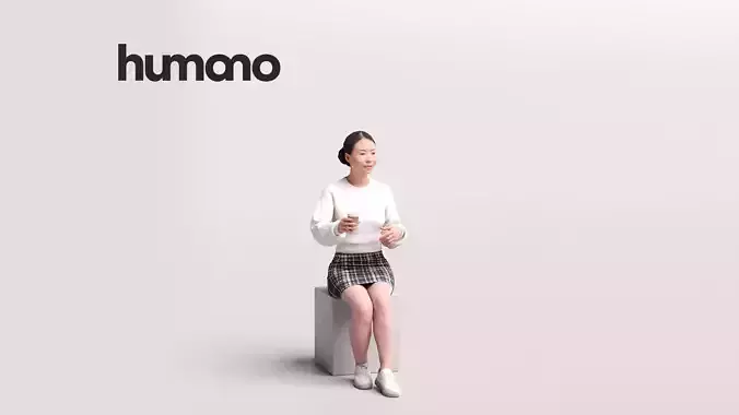 Humano Asian Woman sitting and drinking coffee -Cafe-5261-11