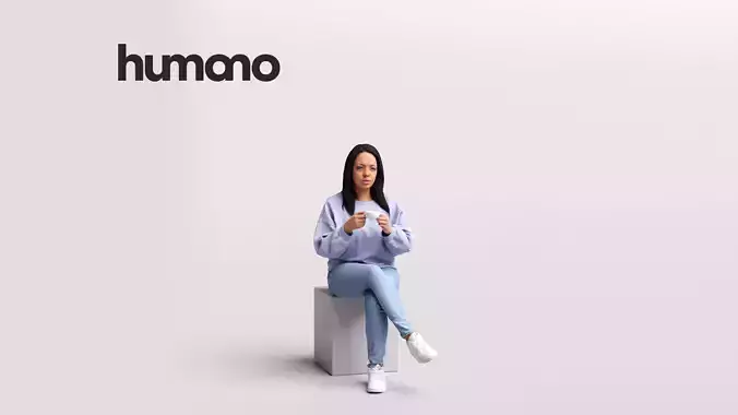 Humano Black Woman sitting and drinkig coffee -Cafe-4518-10