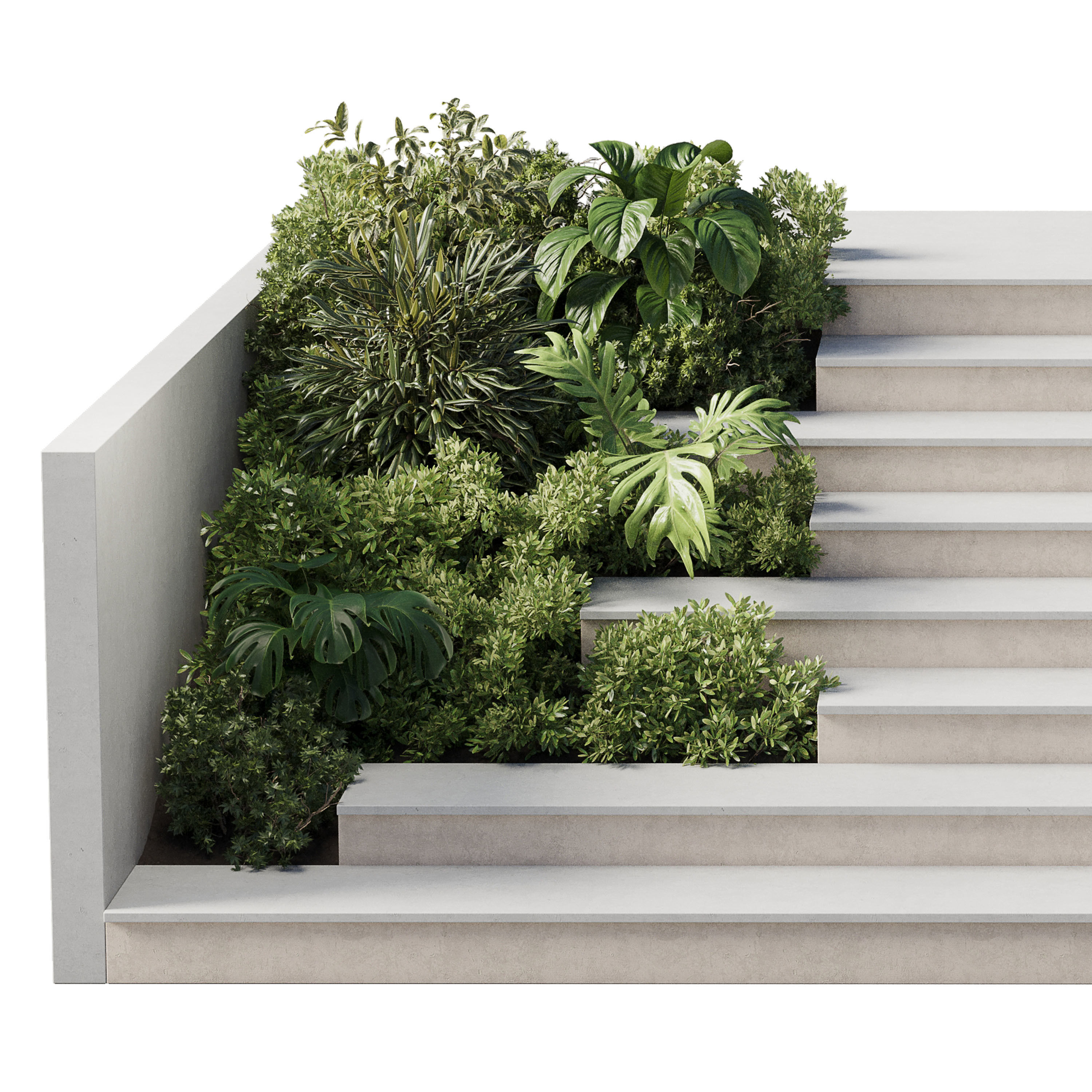 Entrance and exit stairs with furniture and garden 158 Low-poly 3D model_2