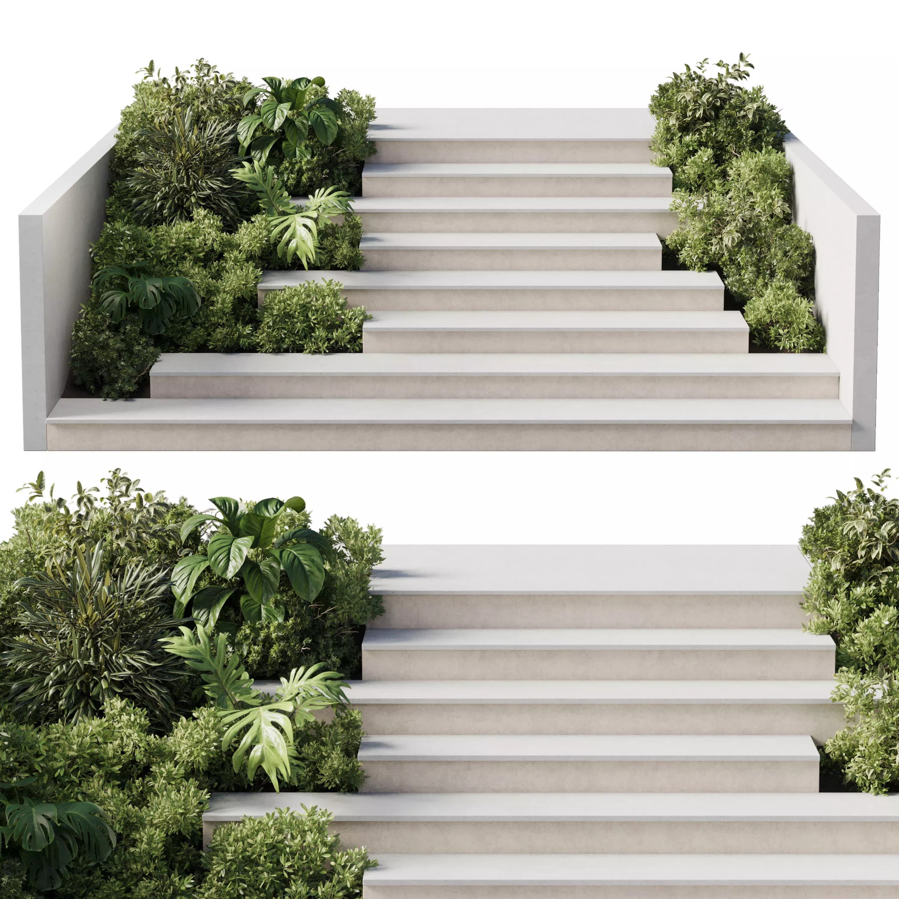 Entrance and exit stairs with furniture and garden 158 Low-poly 3D model_0