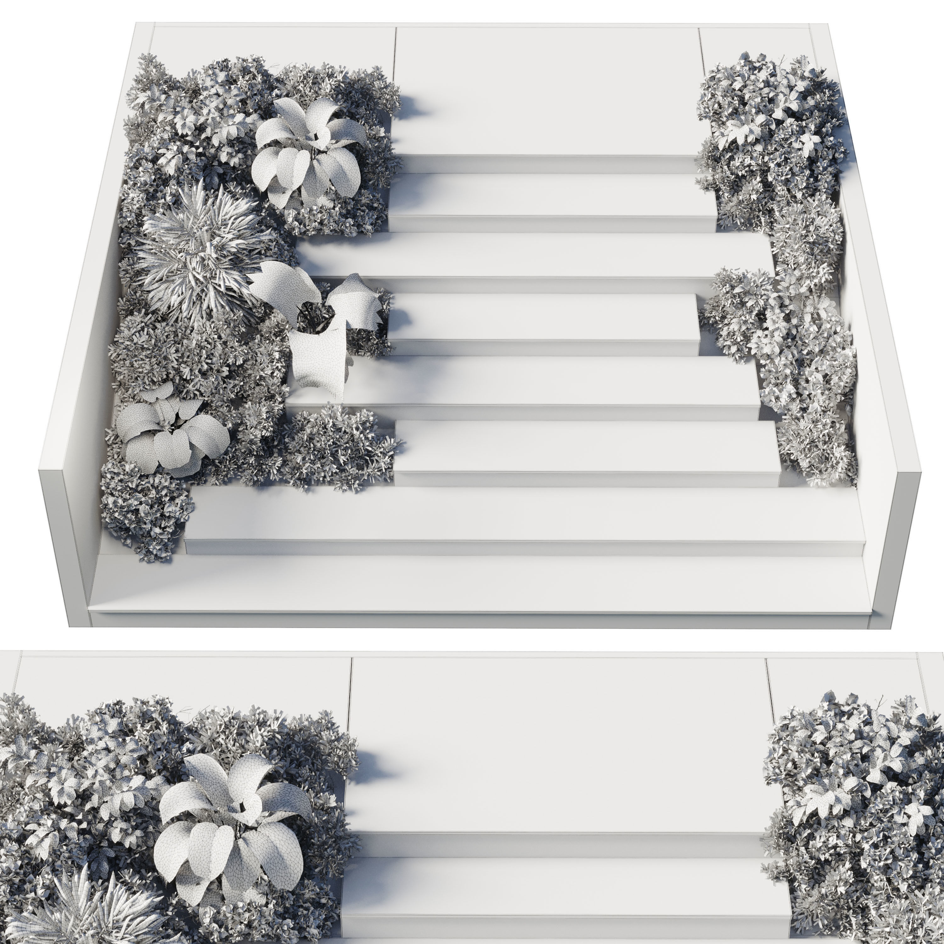 Entrance and exit stairs with furniture and garden 158 Low-poly 3D model_4