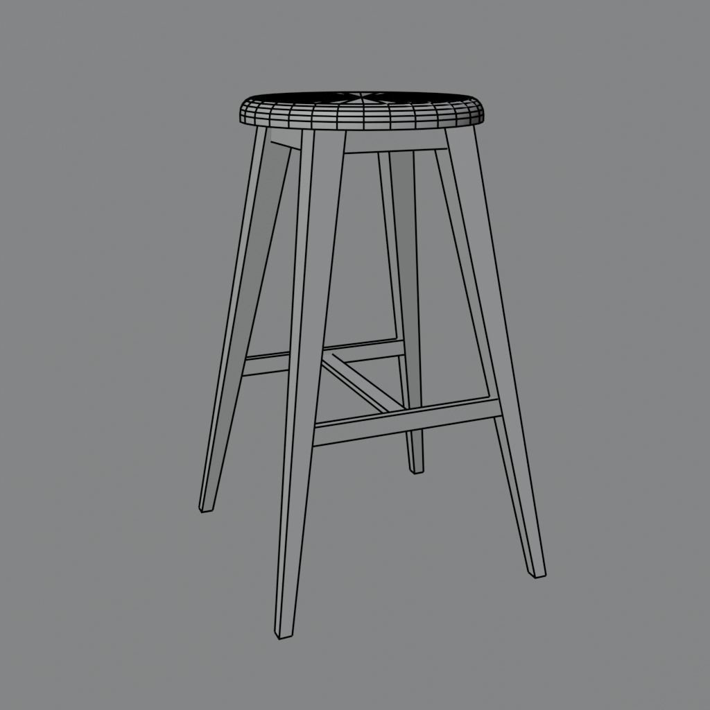 Stool bar Low-poly 3D model_8