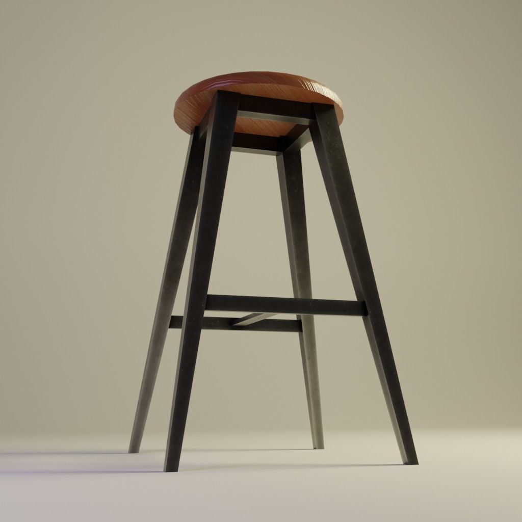 Stool bar Low-poly 3D model_2