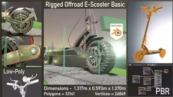 Rigged Off-Road E-Scooter Low-Poly Basic Low-poly 3D model