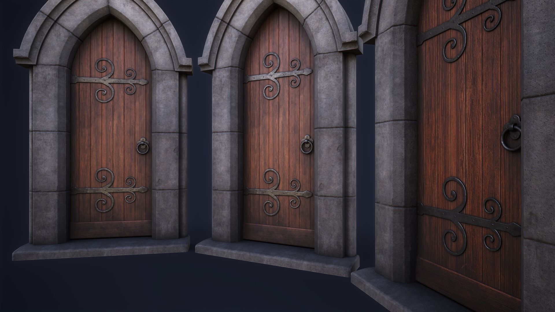 Old front door Low-poly 3D model_1