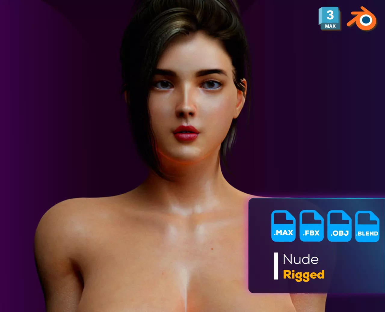 Realistic Sexy Girl Nude Rigged Low-poly 3D model_0