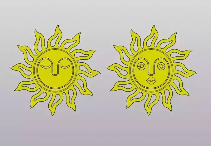 Set 2 Cup coasters Sun with face  3D print model