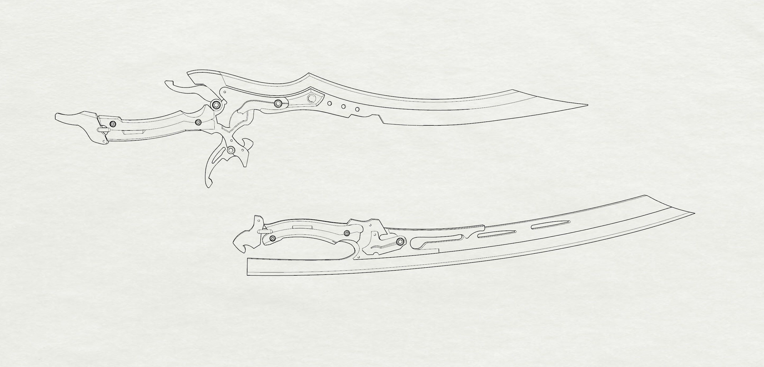 steampunk double folding sword  3D print model 3D print model_6