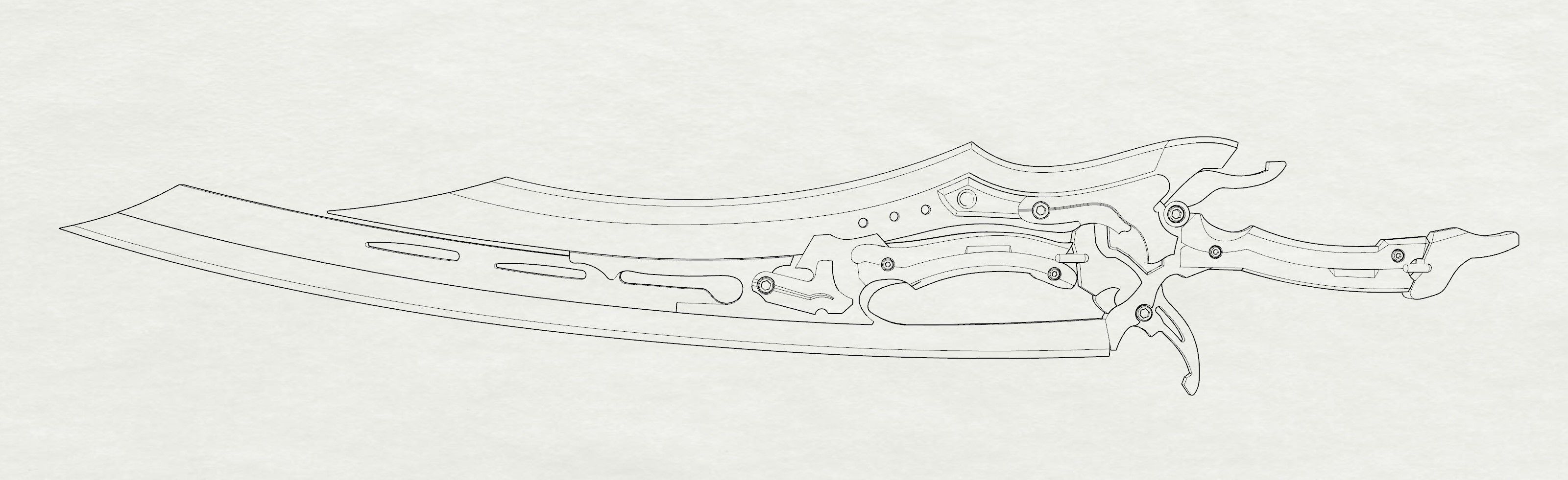 steampunk double folding sword  3D print model 3D print model_5