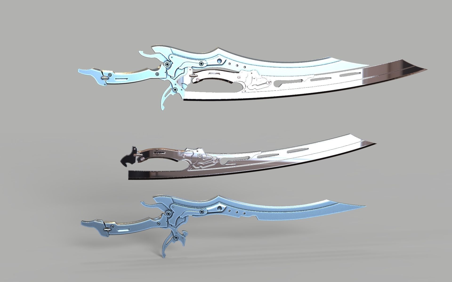 steampunk double folding sword  3D print model 3D print model_10