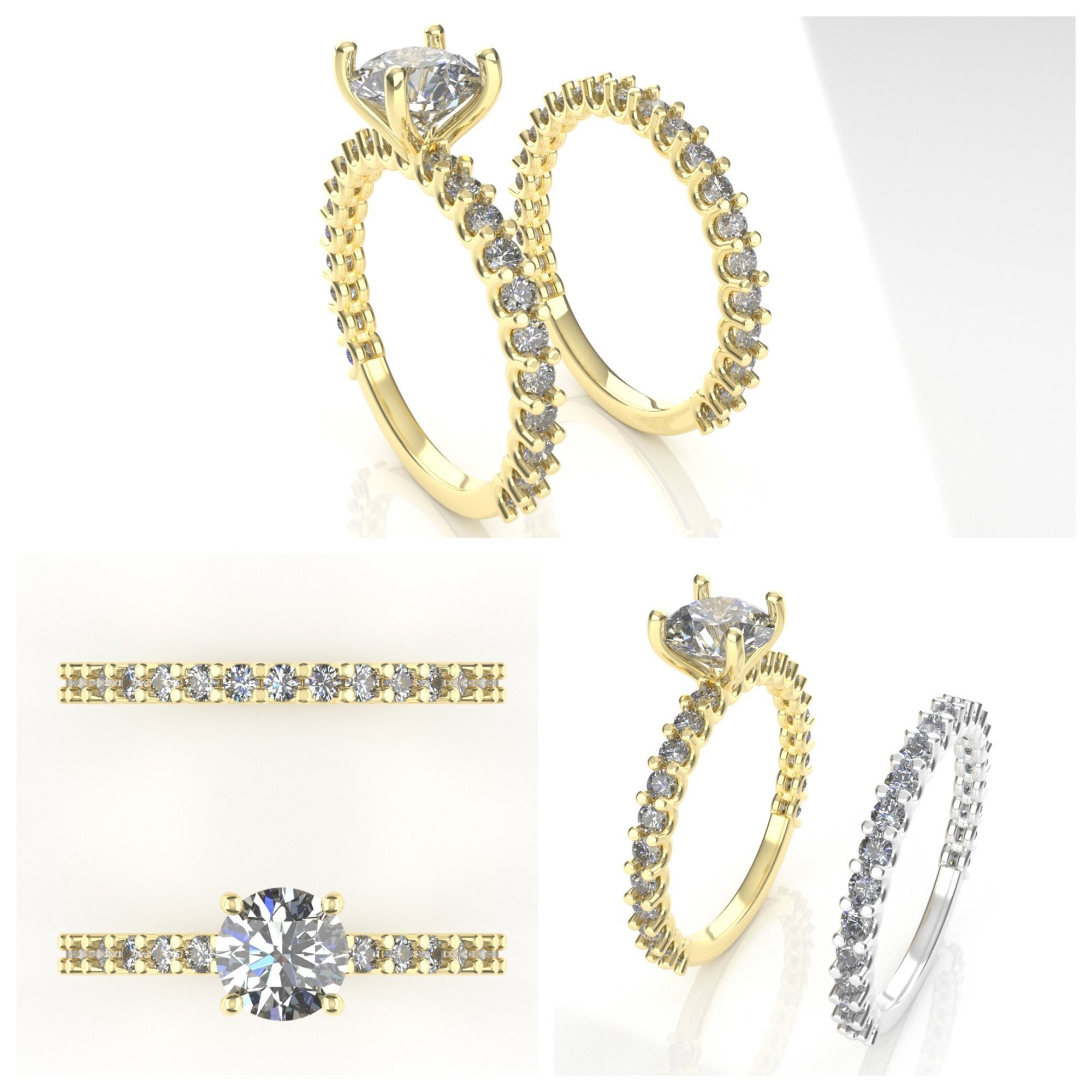 engagement wedding ring sets 9 pairs  bundle free adjusting  3D print model_35