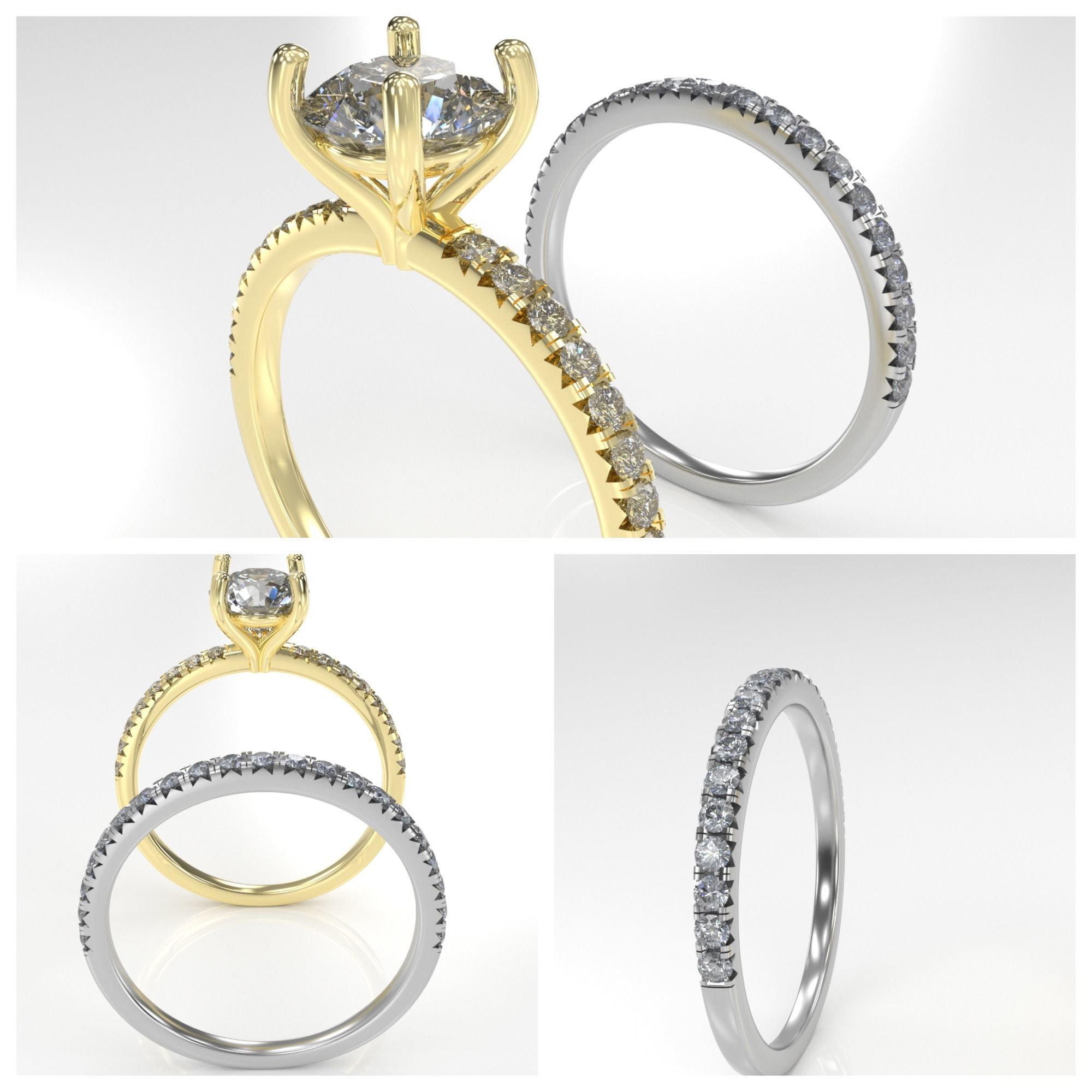 engagement wedding ring sets 9 pairs  bundle free adjusting  3D print model_21