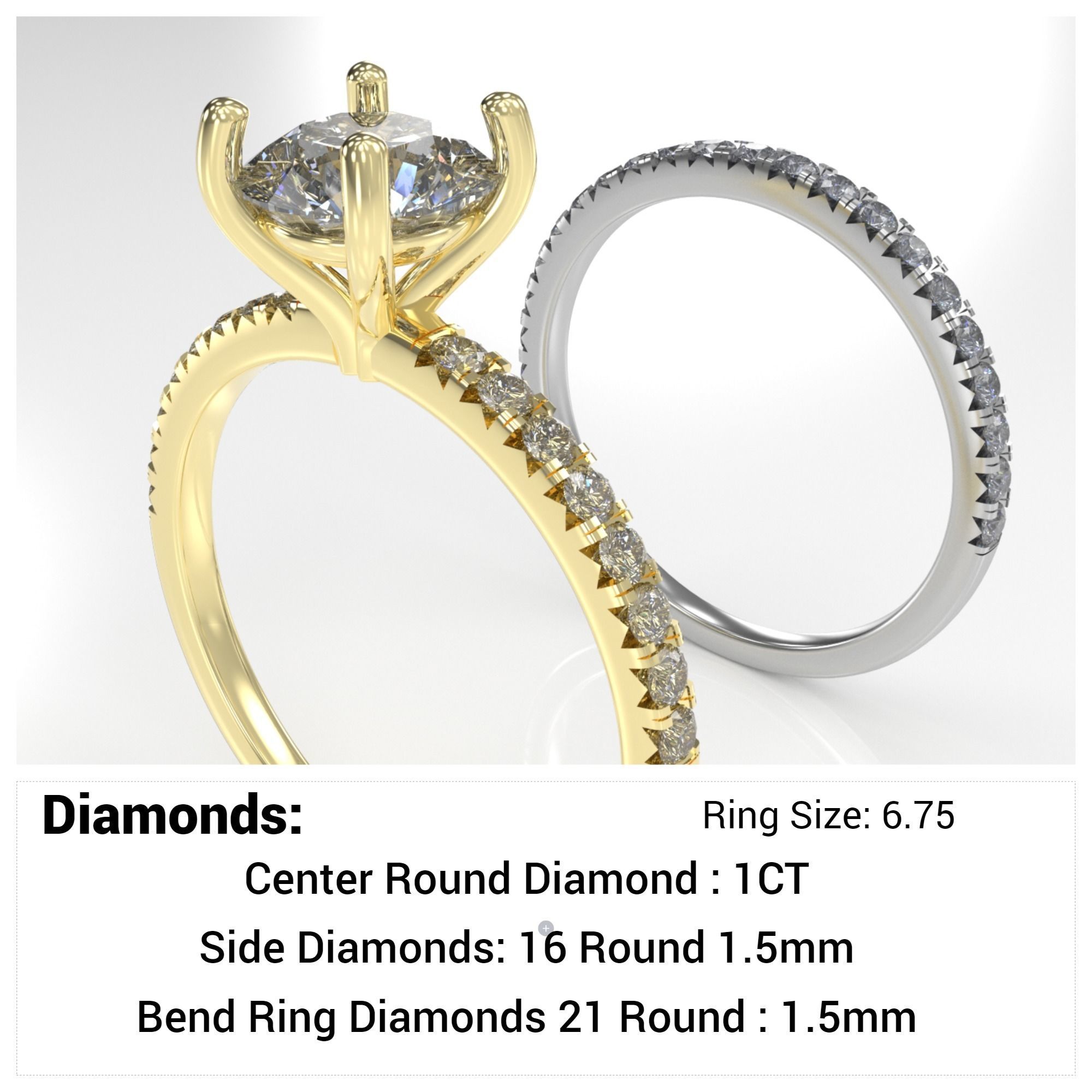 engagement wedding ring sets 9 pairs  bundle free adjusting  3D print model_5