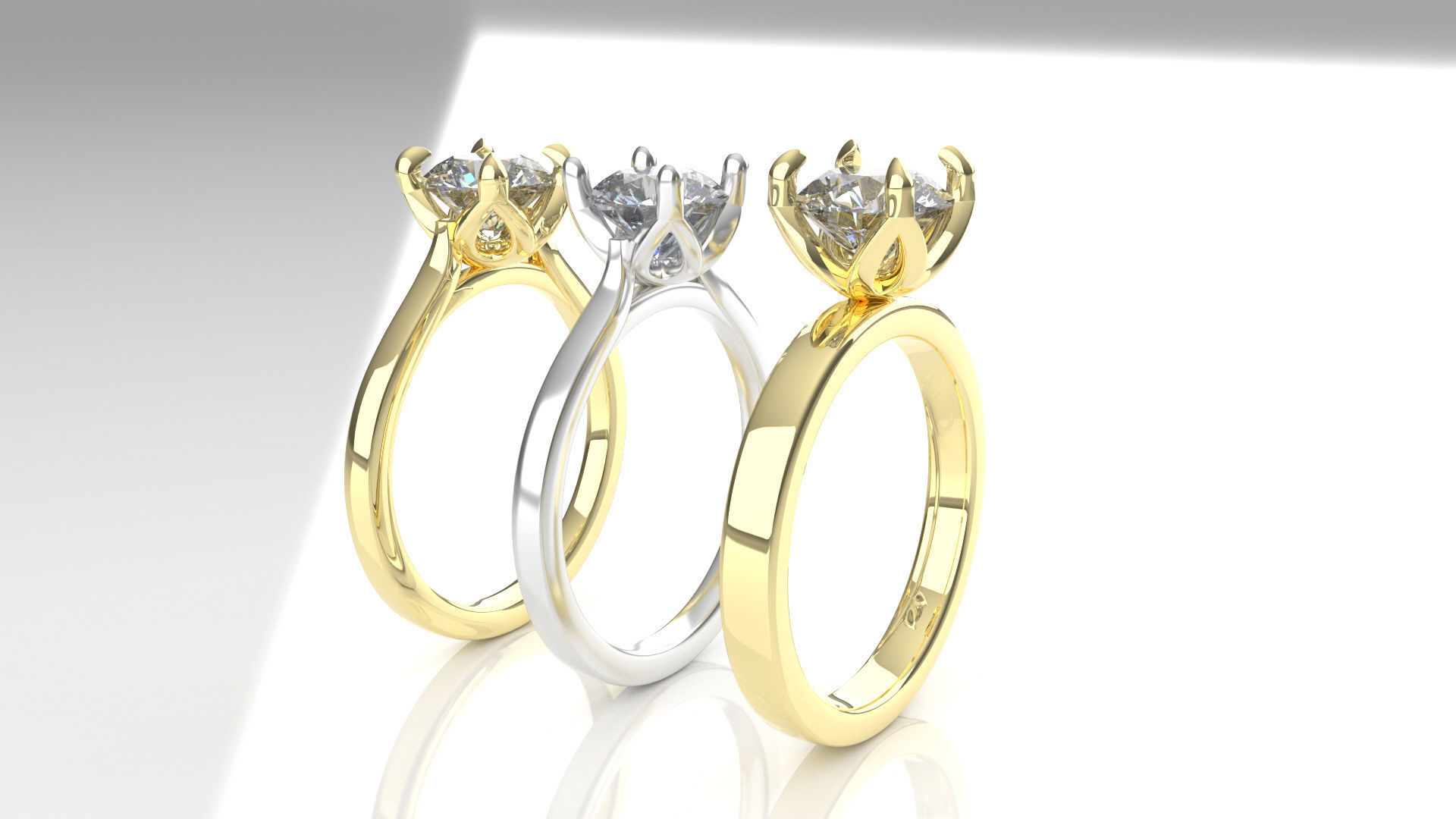 engagement wedding ring sets 9 pairs  bundle free adjusting  3D print model_30