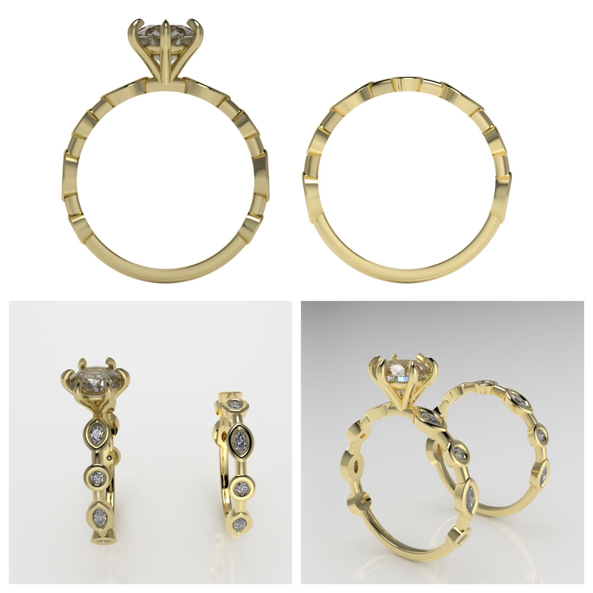 engagement wedding ring sets 9 pairs  bundle free adjusting  3D print model_40