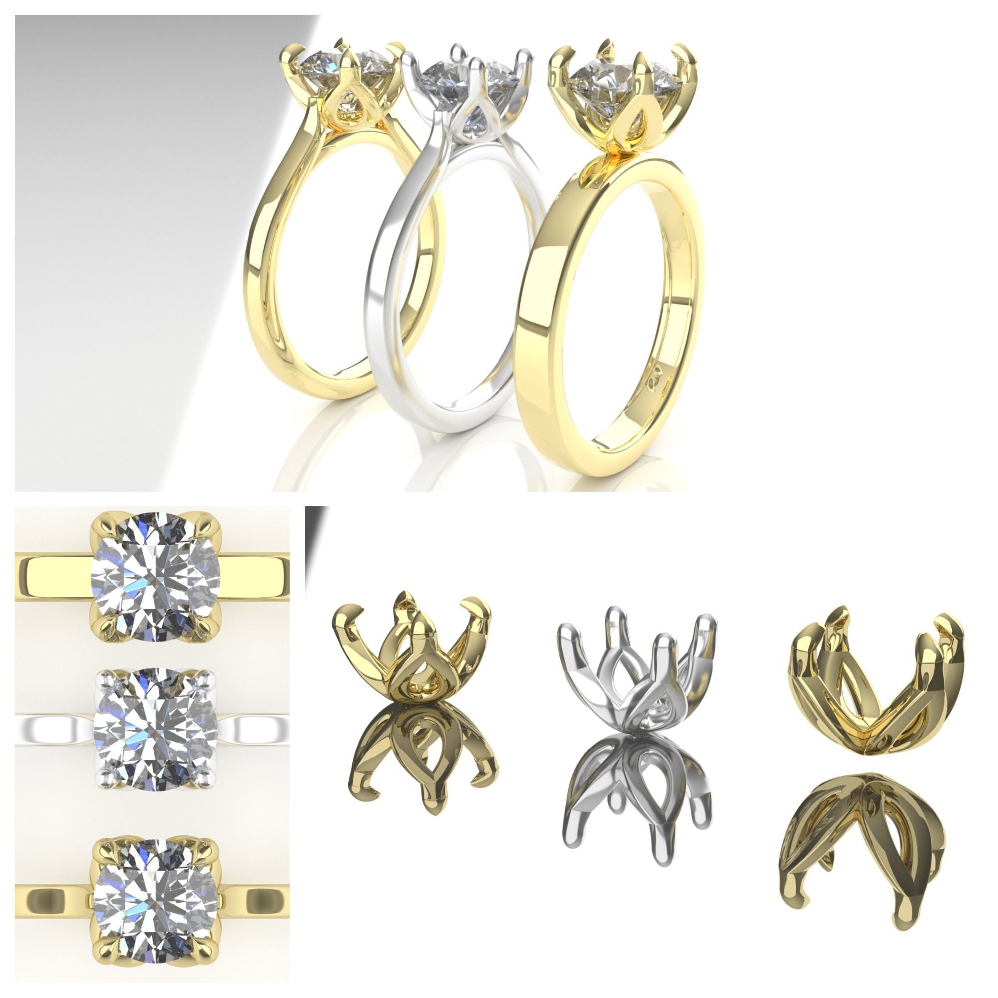 engagement wedding ring sets 9 pairs  bundle free adjusting  3D print model_27