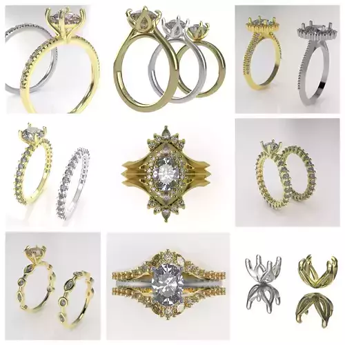 engagement wedding ring sets 9 pairs  bundle free adjusting  3D print model
