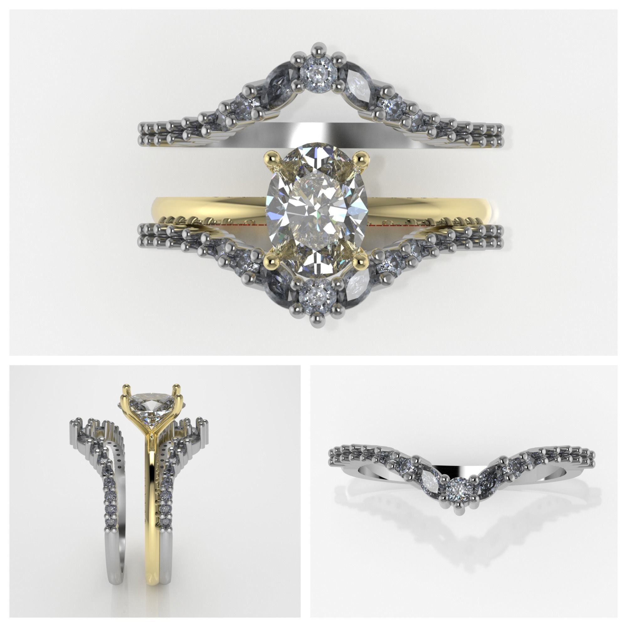 engagement wedding ring sets 9 pairs  bundle free adjusting  3D print model_12