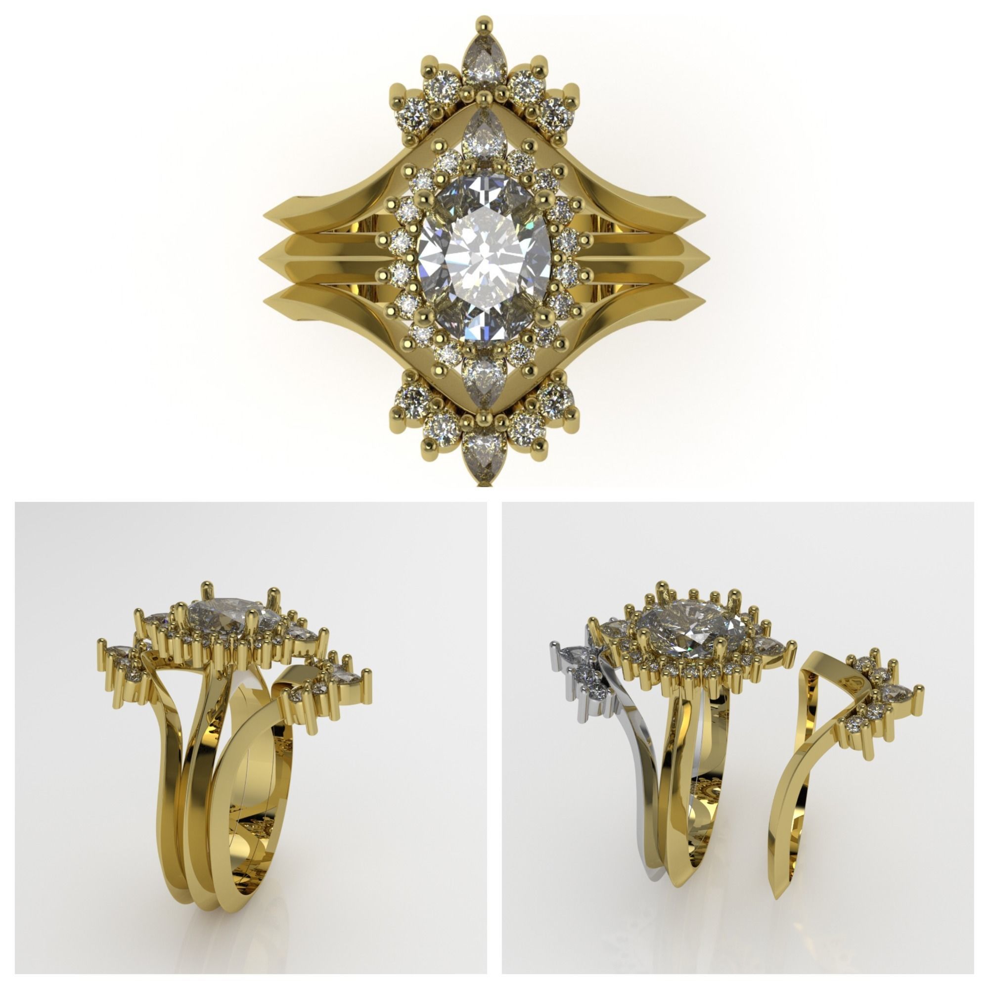 engagement wedding ring sets 9 pairs  bundle free adjusting  3D print model_17