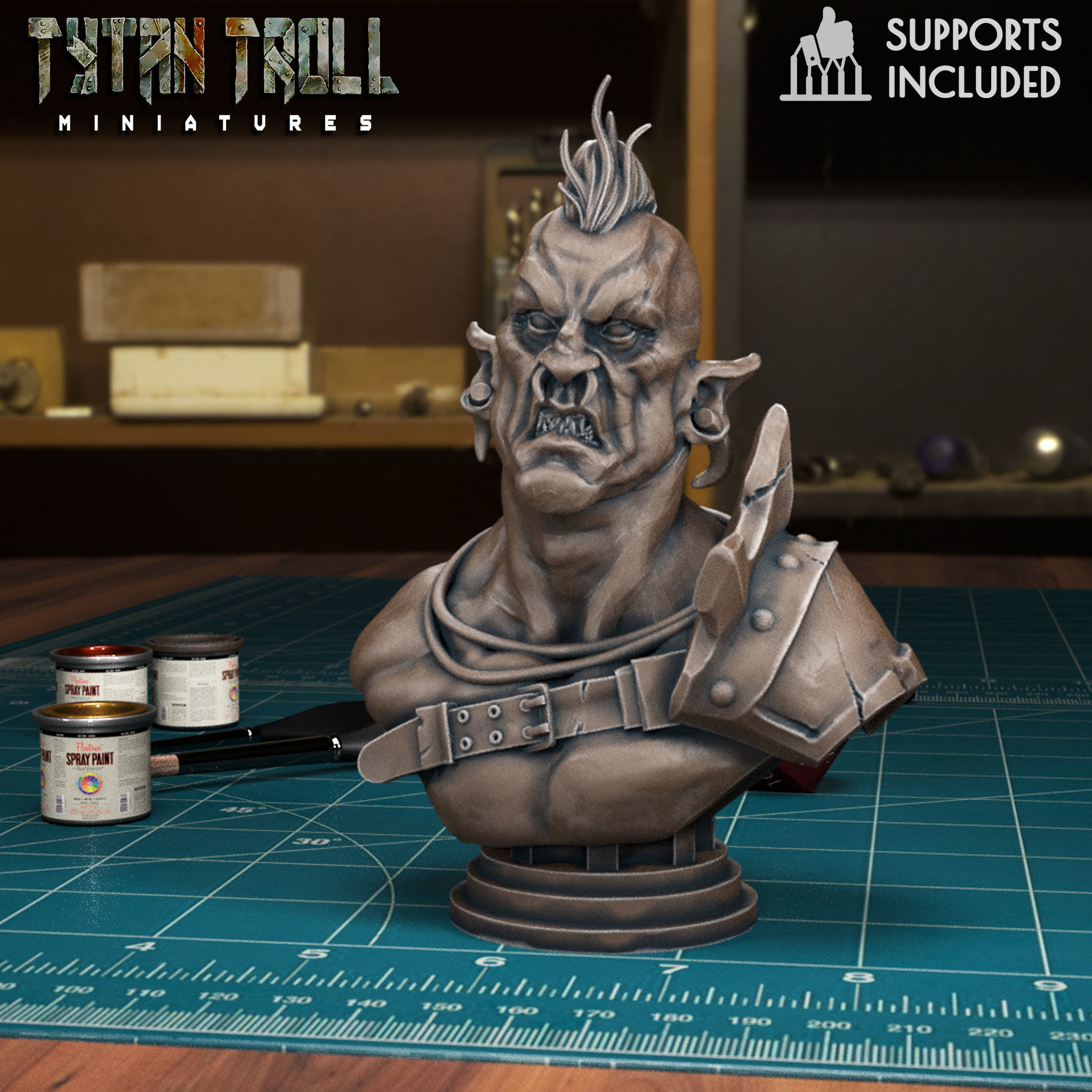 Orc Bust - Pre-Supported 3D print model_4