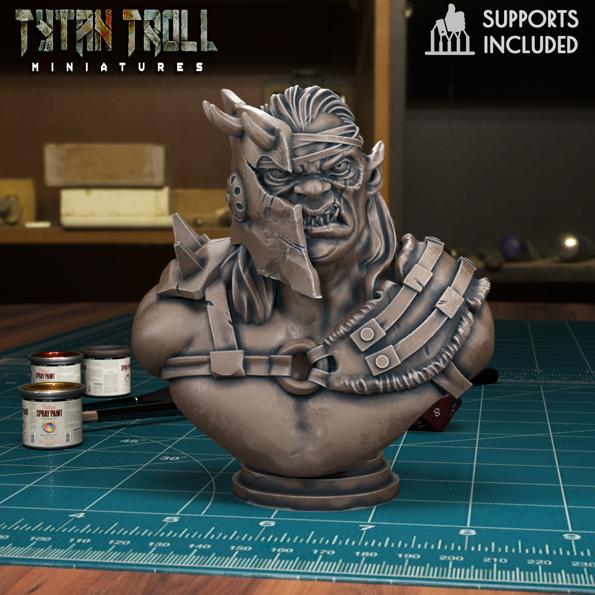 Orc Bust - Pre-Supported 3D print model_4
