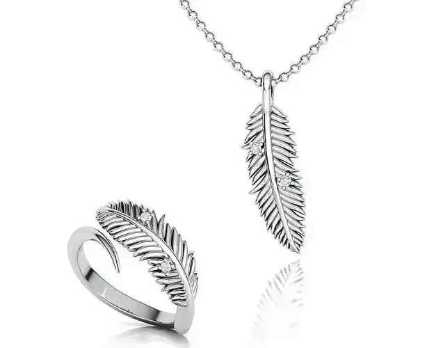 Feather Ring and Pendant Jewelry Set 3dprint models  3D Model Collection