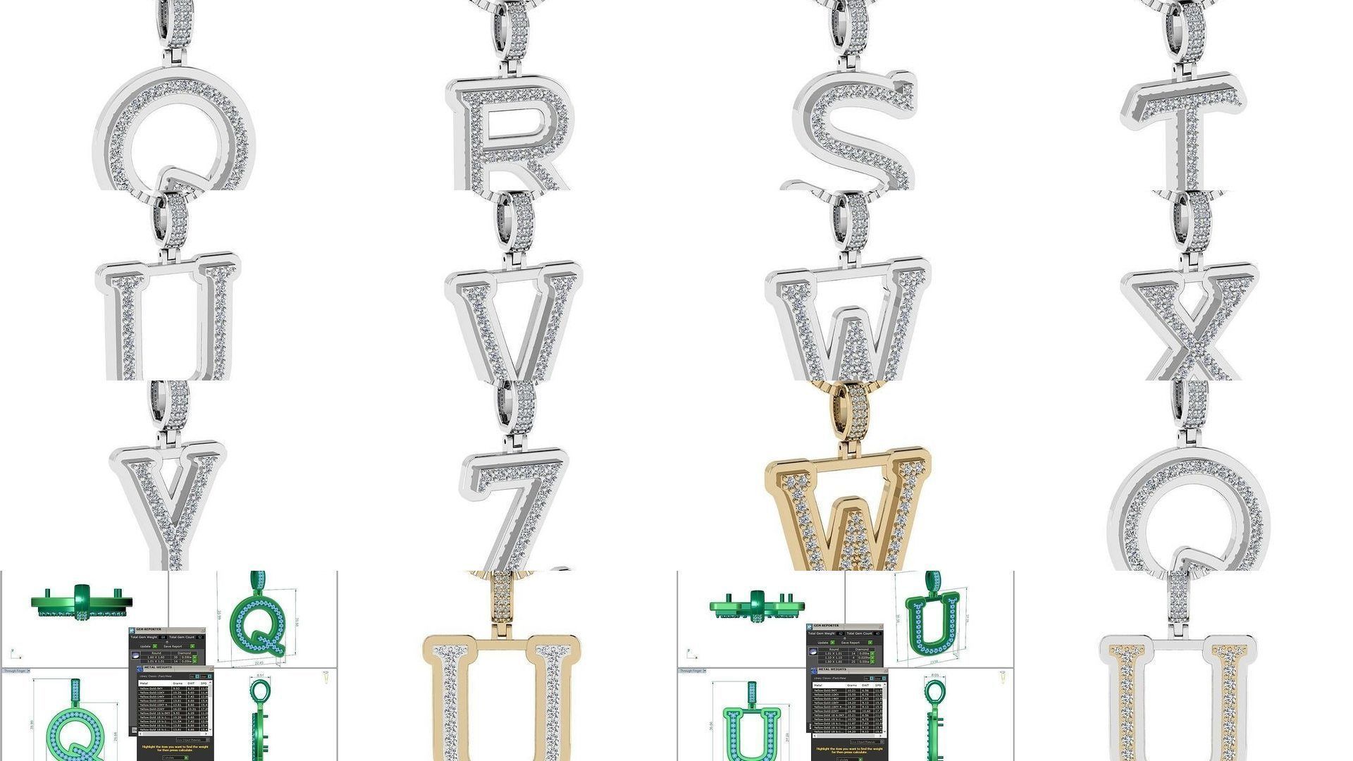 Alphabet Diamond Pendants White  3D Model Collection_1