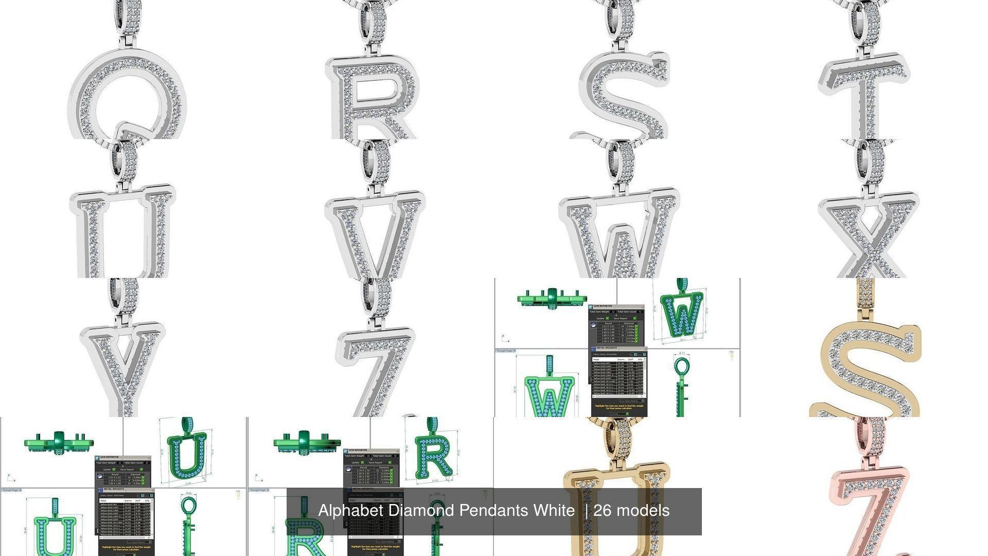 Alphabet Diamond Pendants White  3D Model Collection_2