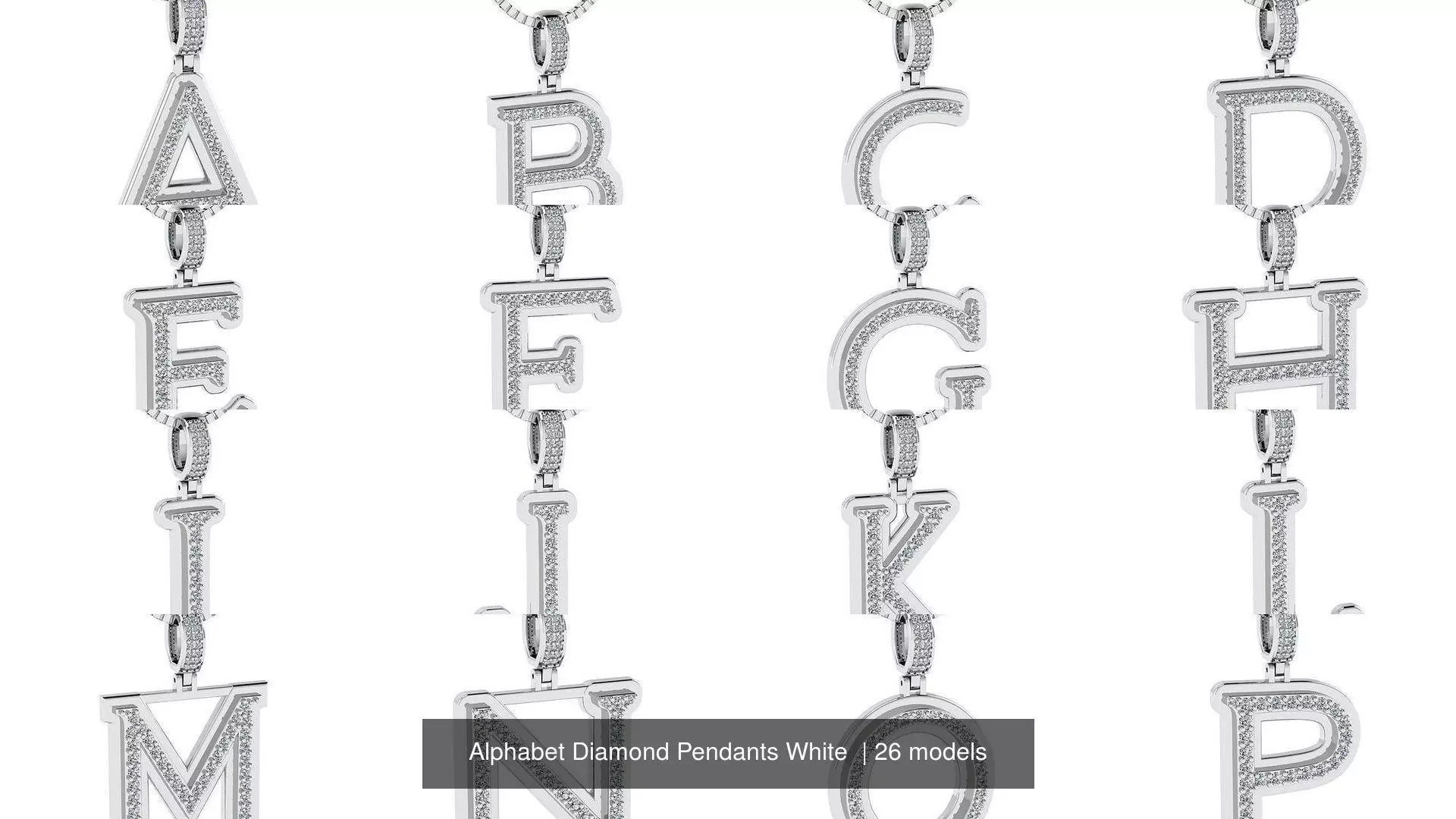 Alphabet Diamond Pendants White  3D Model Collection_0