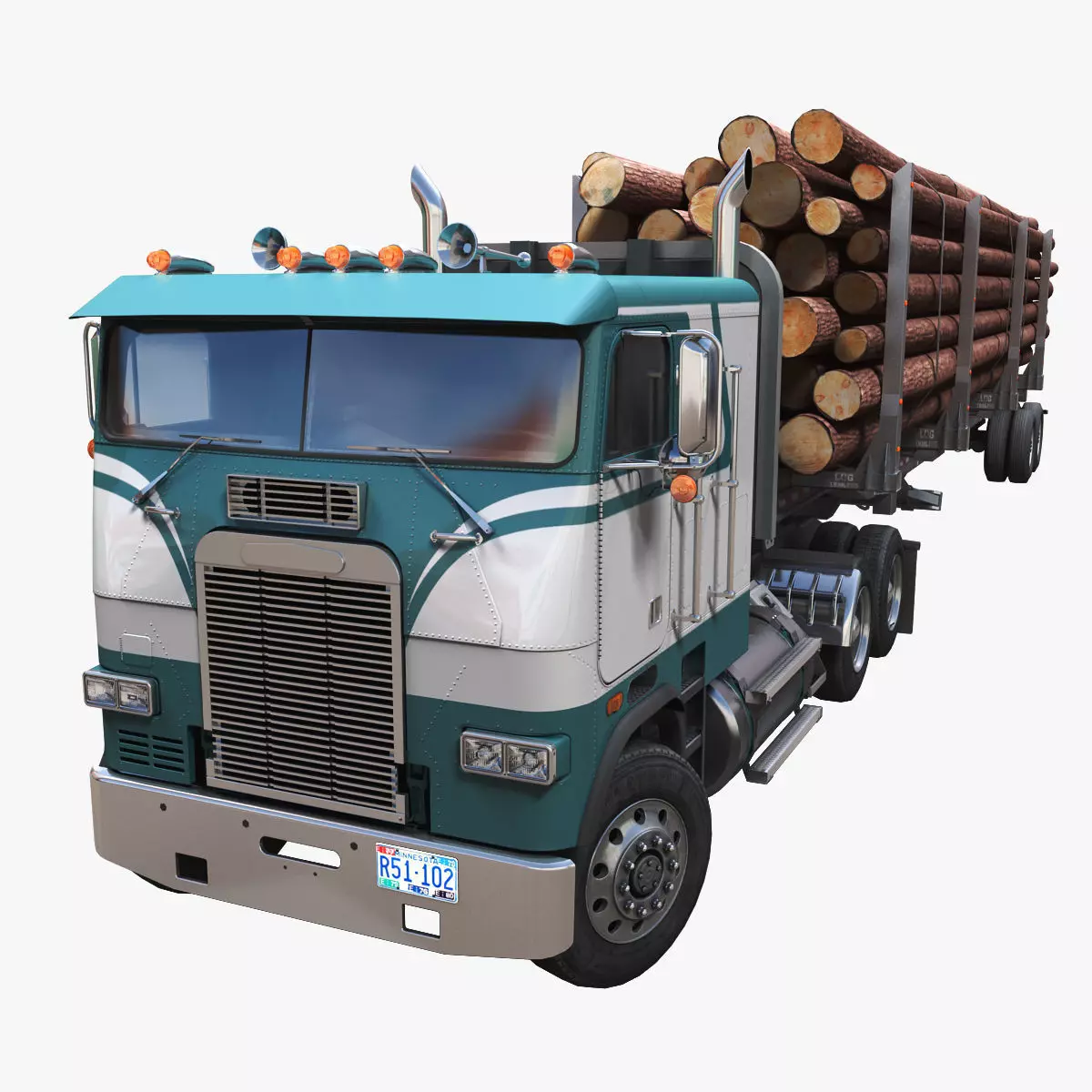 Freightliner FLT 1990 logtruck Low-poly 3D model